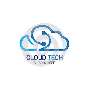 Cloud technology logo icon template.Cloud symbol with circuit pattern. IT and computers, internet and connectivity vector.