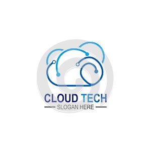 Cloud technology logo icon template.Cloud symbol with circuit pattern. IT and computers, internet and connectivity vector.