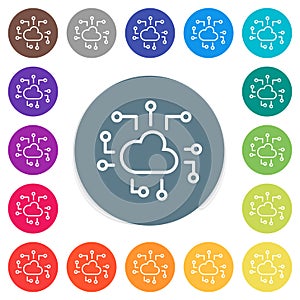 Cloud technology outline flat white icons on round color backgrounds
