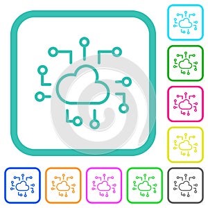 Cloud technology outline vivid colored flat icons