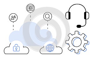Cloud Technology with Security, Connectivity, and Support Elements in Minimalist Design