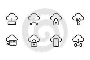 Cloud Technology and Security Icons with Lock, Key, and Server vector illustration