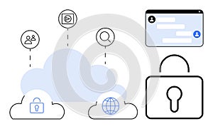 Cloud Technology with Security Lock, User Profile, and Communication Elements Highlighting Data Privacy