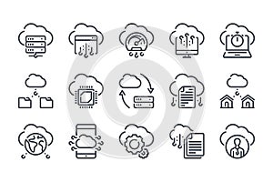 Cloud technology and service line icons.