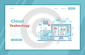 Cloud Technology Services Data Center Connection Hosting Server Database Synchronize Storage Login page and password on monitor sc