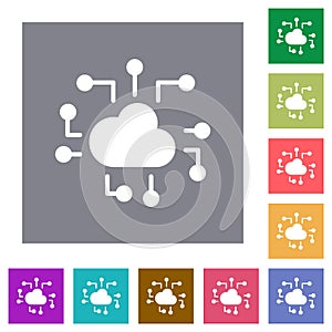 Cloud technology solid square flat icons