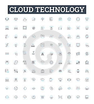Cloud technology vector line icons set. Cloud, Technology, Computing, Infrastructure, Hosting, Storage, Processing