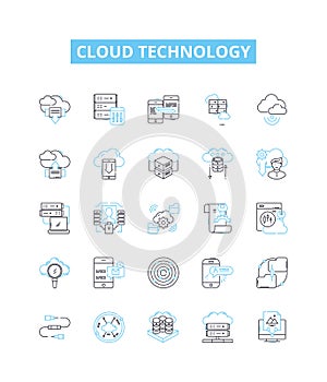 Cloud technology vector line icons set. Cloud, Technology, Computing, Infrastructure, Hosting, Storage, Processing