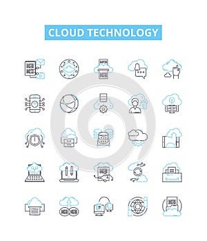 Cloud technology vector line icons set. Cloud, Technology, Computing, Infrastructure, Hosting, Storage, Processing