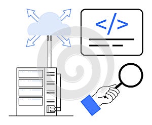 Cloud Computing, Data Server, Web Development, and Code Debugging Concept