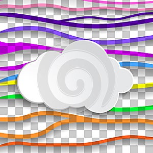 cloud text box on colorful abstract lines on chequered bac