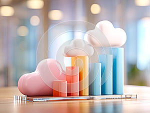 Cloud-themed data growth visualization with colorful bar chart elements
