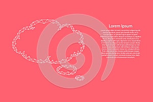 Cloud thought fly bubble speech from abstract futuristic polygonal white lines and dots on pink rose color coral background for photo