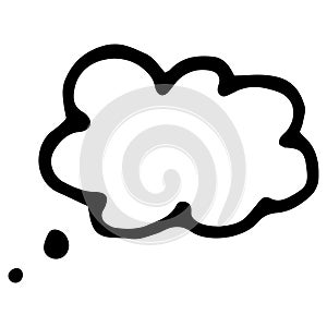 cloud of thoughts icon. hand-drawn speech bubble in the shape of a small cloud,empty for your text, isolated black