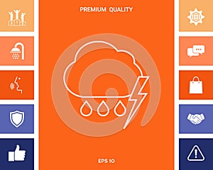 Cloud thunderstorm lightning rain line icon