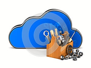 Cloud and toolbox on white background. Isolated 3D illustration