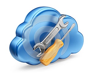 Cloud with tools. 3D Icon isolated