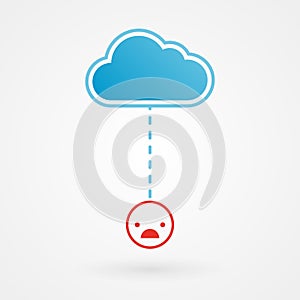 Cloud and unhappy smiley. Concept of unhappiness. Vector illustration, flat design