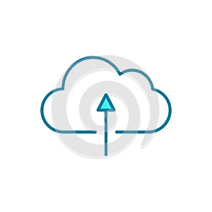Cloud with up arrow sign. Online backup data. Cloud upload line icon.