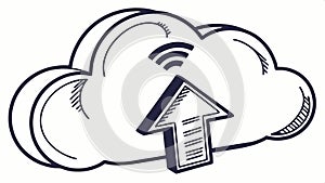 Cloud with upload arrow, cloud computing technology vector design Generative AI