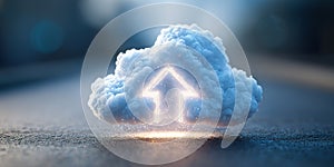 Cloud Upload Concept with Glowing Arrow