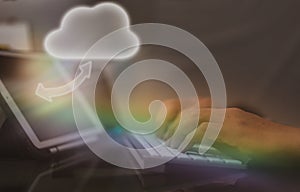 Cloud upload data from device technology keep information in internet system or server computer then user access or share by conne