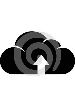 Cloud upload icon in black silhouette. Features a cloud shape with