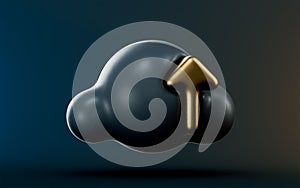 Cloud upload icon on dark background 3d render concept