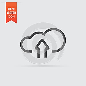 Cloud upload icon in flat style isolated on grey background