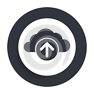 Cloud upload icon flat vector round button clean black and white design concept isolated illustration