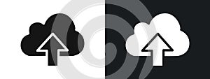 cloud upload icon linear graphics set vector in black