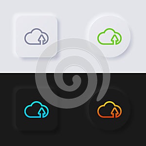 Cloud upload icon set, Multicolor neumorphism button soft UI Design.