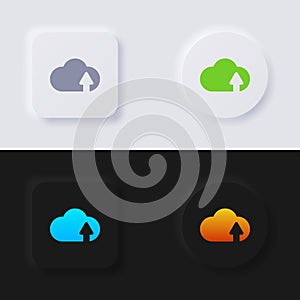 Cloud upload icon set, Multicolor neumorphism button soft UI Design.