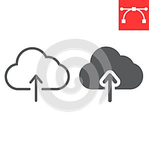 Cloud upload line and glyph icon, ui and button, computing sign vector graphics, editable stroke linear icon, eps 10.