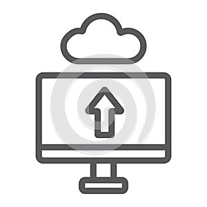 Cloud upload line icon, technology and system, data transfering sign, vector graphics, a linear pattern on a white