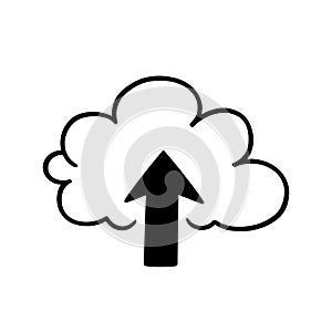 Cloud, upload symbol on white background