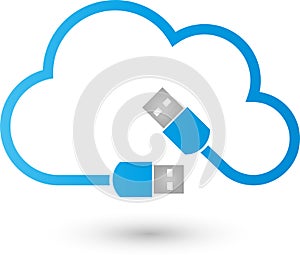 Cloud and USB plug, internet and connections logo