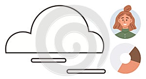 Cloud with user profile and pie chart visualization for data analysis and connectivity