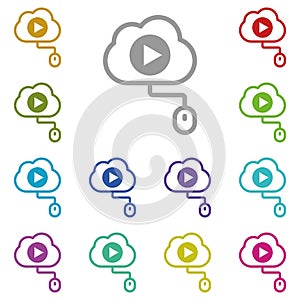 Cloud, videos, mouse, online training multi color icon. Simple glyph, flat vector of online traning icons for ui and ux, website
