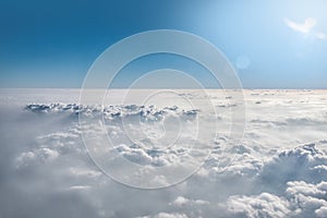 Cloud view through airplane window.