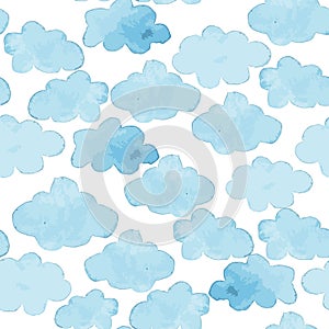 Cloud watercolor blue and white seamless pattern