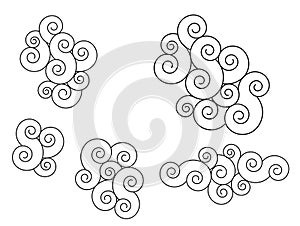 Cloud or wave vector for tattoo design isolate on white background.