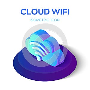 Cloud Wifi Icon. 3d Isometric Cloud Icon with WiFi Sign. Created For Mobile, Web, Decor, Print Products, Application. Perfect for