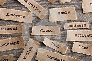 Cloud word on a piece of paper close up, business modern technology concept