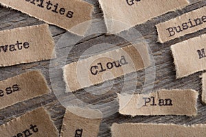 Cloud word on a piece of paper close up, business modern technology concept