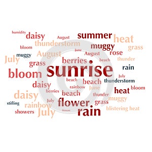 Cloud of words list about summer season