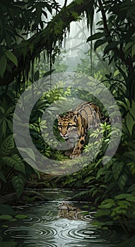 Clouded Leopard in Lush Rainforest
