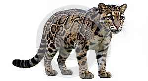 Clouded Leopard Standing Alert Isolated on White Background