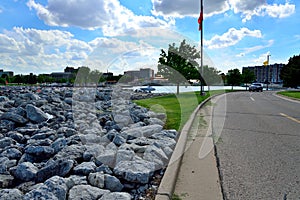 Clouded skies above Racine Wisconsin Harbor Drive