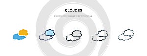 Cloudes icon in different style vector illustration. two colored and black cloudes vector icons designed in filled, outline, line